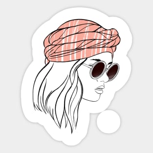 beautiful girl in a pink bandana and glasses Sticker